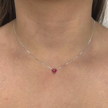 Corrente Ponto Luz Zirconia Coraçao Cereja Prata 9... - Roanne Jóias