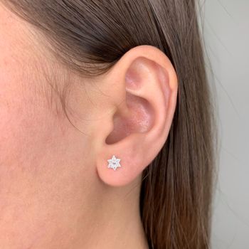 Brinco Prata Legítima 925 Flor com Zirconia Crista... - Roanne Jóias