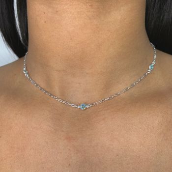 Choker Pontos de Luz Agua Marinha 2,5g Prata 925 -... - Roanne Jóias