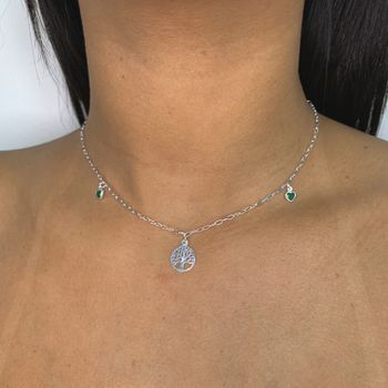 Choker Coração Verde e Arvore da Vida 2,5Gr Prata ... - Roanne Jóias