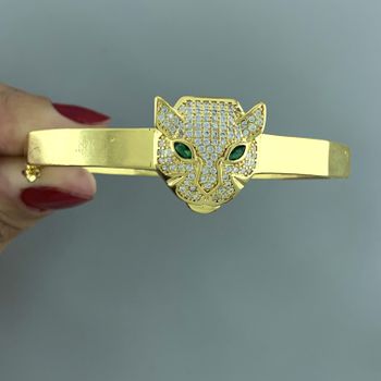 Bracelete com Tigre Cravejado com Zirconia Semijoi... - Roanne Jóias