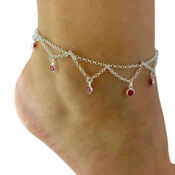 Tornozeleira Rendada Com Zirconia Rosa 3,8gr Prata... - Roanne Jóias