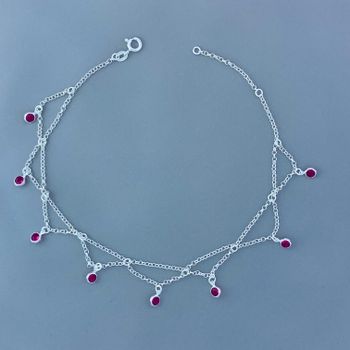Tornozeleira Rendada Com Zirconia Rosa Prata 925 -... - Roanne Jóias