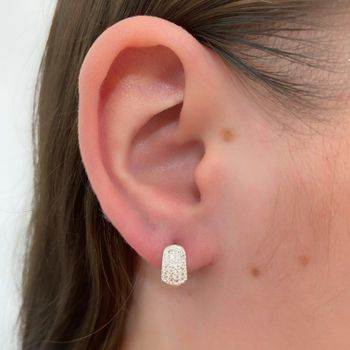 Brinco Argola Abaulado com Zirconia Prata 925 - 10... - Roanne Jóias