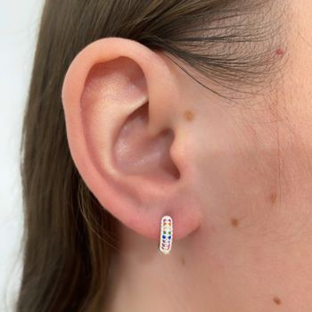 Brinco Argola Media Duas Fileiras Zirconia Colorid... - Roanne Jóias