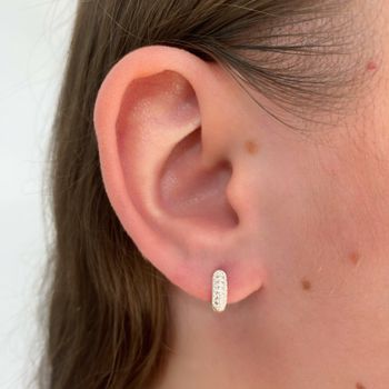 Brinco Argola Pequena Duas Fileiras Zirconia Prata... - Roanne Jóias