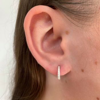 Brinco Argola uma Fileira Zirconia Cristal Pequena... - Roanne Jóias