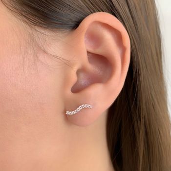 Brinco Palito Odulado com Zirconia Cristal Prata 9... - Roanne Jóias