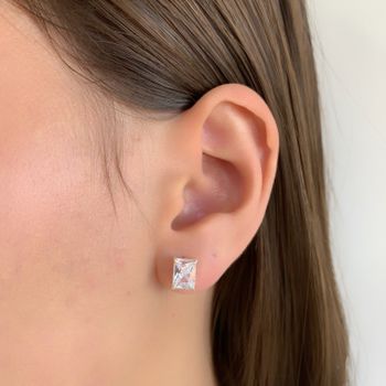 Brinco Retagular Zirconia Cristal Prata 925 - 1011... - Roanne Jóias