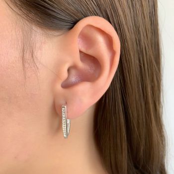 Brinco Prata Legitima 925 Argola Triangular com Zi... - Roanne Jóias