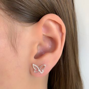 Brinco Prata Legitima 925 Borboleta Vazada com Zir... - Roanne Jóias