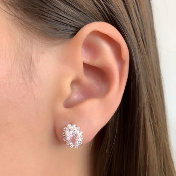 Brinco Oval com Zirconia Cristal Prata 925 - 10118... - Roanne Jóias