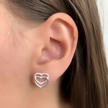 Brinco Prata Legítima 925 Coração Duplo Vazado - ... - Roanne Jóias
