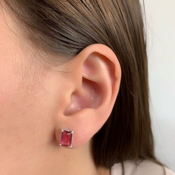 Brinco Retagular Zirconia Rosa Cereja Prata 925 - ... - Roanne Jóias