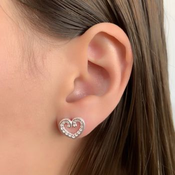 Brinco Coraçao Vazado com Zirconia Prata 925 - 101... - Roanne Jóias
