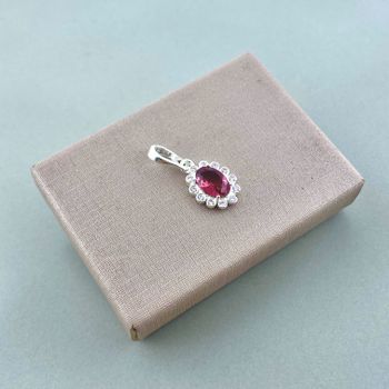 Pingente Oval Zirconia Cristal e Rosa Cereja Prata... - Roanne Jóias
