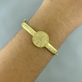 Bracelete Medalha Sao Bento Semijoia - 1011831789 - Roanne Jóias
