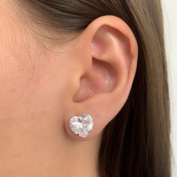 Brinco Coraçao Zirconia Cristal 10x10mm Prata 925 ... - Roanne Jóias