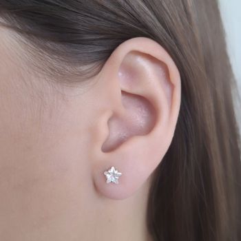 Brinco Estrela Zirconia Cristal 6x6mm Prata 925 - ... - Roanne Jóias