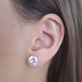 Brinco Solitário Zirconia Cristal 10mm Semijoia - ... - Roanne Jóias