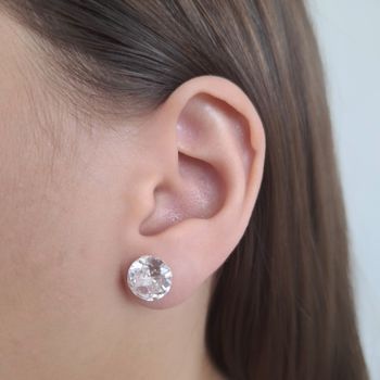 Brinco Solitario Zirconia Cristal 10mm Prata 925 -... - Roanne Jóias