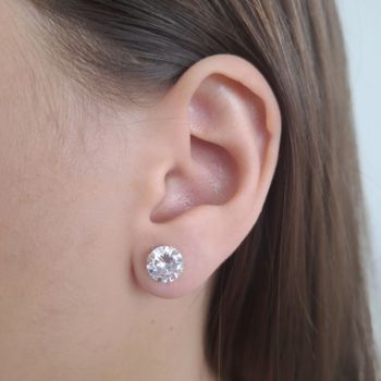 Brinco Solitário Zirconia Cristal 8mm Prata 925 - ... - Roanne Jóias