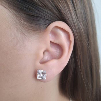 Brinco Carre Zirconia Cristal 8x8mm Prata 925 - 10... - Roanne Jóias