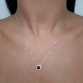 Corrente Com Pingente Redondo Vermelho Cravejado P... - Roanne Jóias
