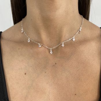 Choker com Pingentes Zirconia Cristal 2,8gr Prata ... - Roanne Jóias