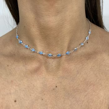 Choker Olho Grego Azul Claro 2,7gr Prata 925 - 101... - Roanne Jóias