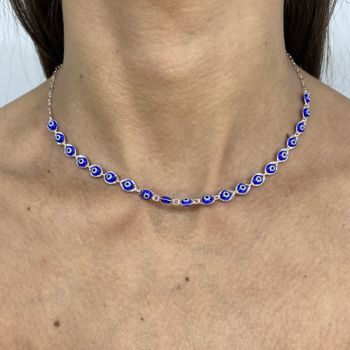 Choker Olho Grego Azul Escuro 3,3gr Prata 925 - 10... - Roanne Jóias