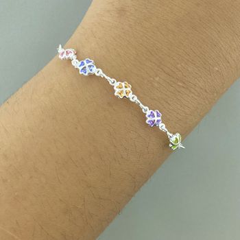 Pulseira com 5 Flores Zirconia Colorida 1,6gr Prat... - Roanne Jóias