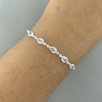 Pulseira com 5 Gotas Zirconia Cristal 1,8gr Prata ... - Roanne Jóias