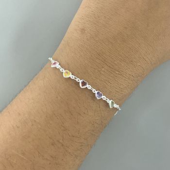 Pulseira 5 Corações Zirconia Colorida 1,6gr Prata ... - Roanne Jóias
