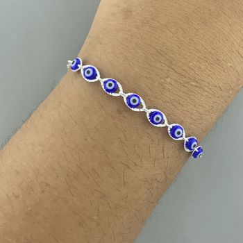 Pulseira com Olho Grego Azul Escuro 1,5gr Prata 92... - Roanne Jóias