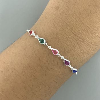 Pulseira 5 Gotas com Zirconia Colorida 1,4gr Prata... - Roanne Jóias