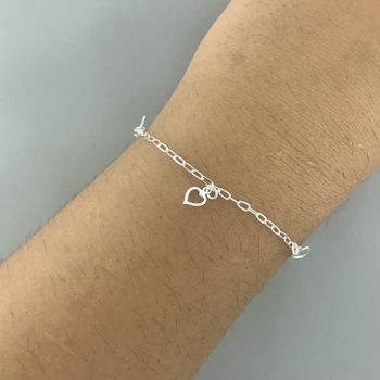 Pulseira Corações Vazados 1,3gr Prata 925 - 101183... - Roanne Jóias