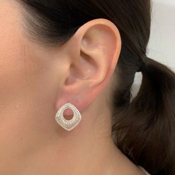 Brinco Prata Legitima 925 Losango Abaulado Rendand... - Roanne Jóias