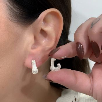 Brinco Prata Legitima 925 Meia Argola Rendada - 1... - Roanne Jóias