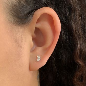 Brinco Prata Legitima 925 Lua Pequena com Zirconia... - Roanne Jóias