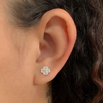 Brinco Prata Legítima 925 Trevo Pequeno com Zircon... - Roanne Jóias