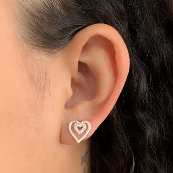 Brinco Coração Vazado Zirconia Prata 925 - 1011832... - Roanne Jóias