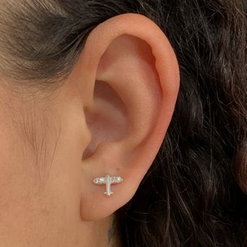 Brinco Prata Legítima 925 Avião com Zirconia - 101... - Roanne Jóias