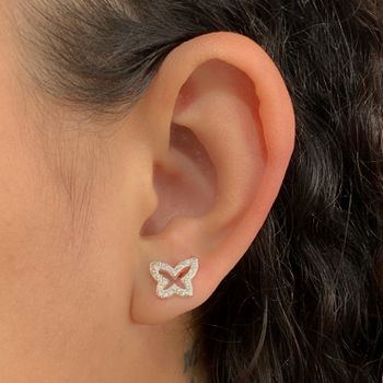 Brinco Prata Legítima 925 Borboleta Vazado com Zir... - Roanne Jóias