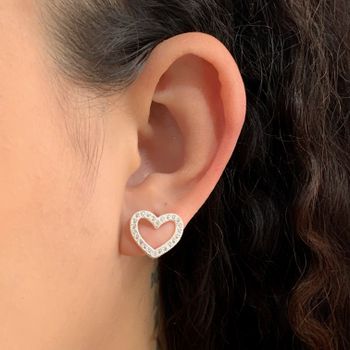Brinco Prata Legitima 925 Coração Vazado com Zirco... - Roanne Jóias