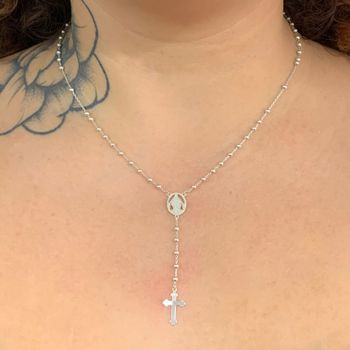 Terço Prata Legitima 925 Bola 2,5cm 45cm Nossa Sen... - Roanne Jóias