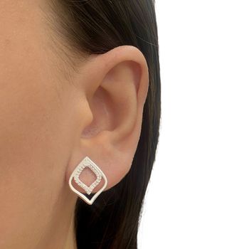 Brinco Prata Legítima 925 Losango Duplo com Zircon... - Roanne Jóias