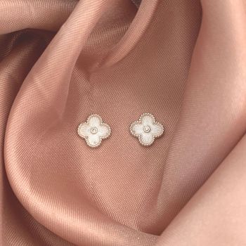 Brinco Trevo Detalhado Com Zirconia Prata 925 - 10... - Roanne Jóias