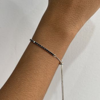 Pulseira Riviera Zirconia Preta Ajustavel Prata 92... - Roanne Jóias