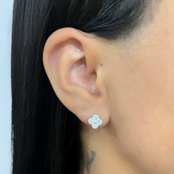 Brinco Prata Legitima 925 Trevo Pequeno com Zircon... - Roanne Jóias